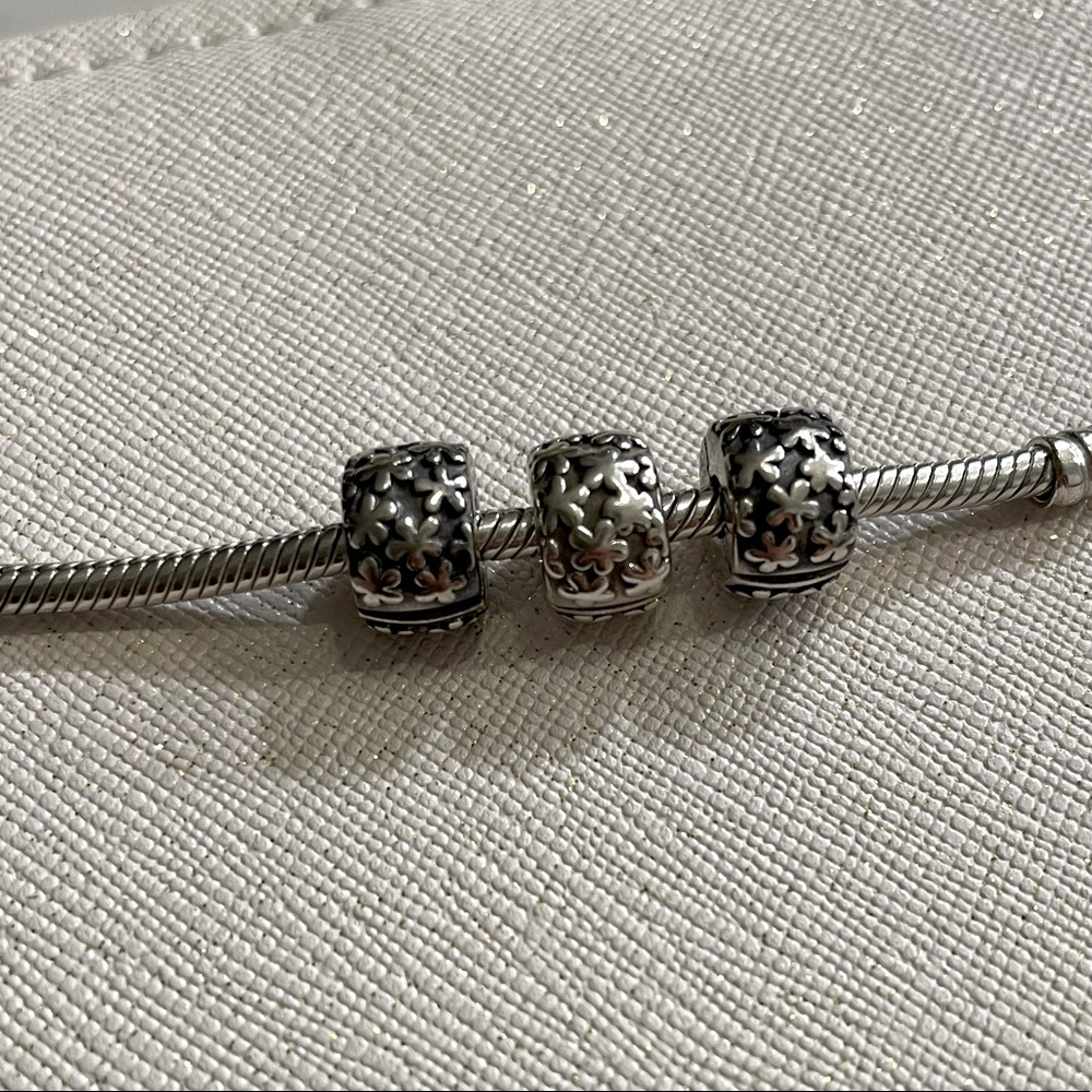Set of 3 Pandora Silver Flower Bouquet Clip Charms